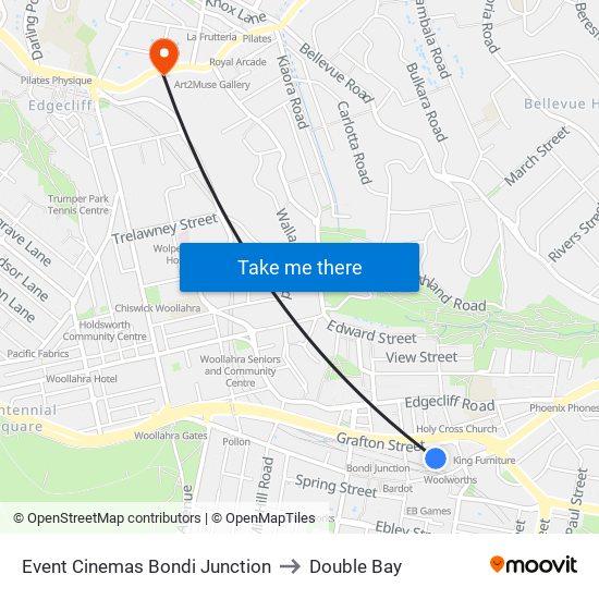 Event Cinemas Bondi Junction to Double Bay map