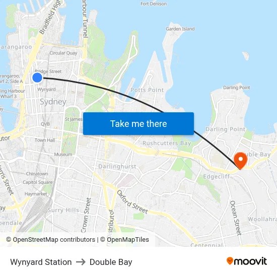 Wynyard Station to Double Bay map