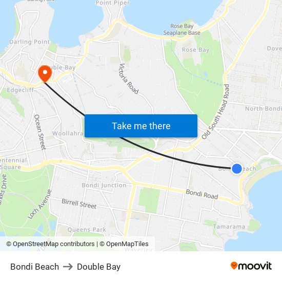 Bondi Beach to Double Bay map