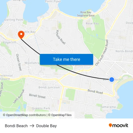 Bondi Beach to Double Bay map