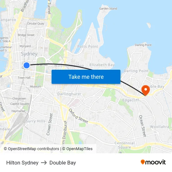 Hilton Sydney to Double Bay map