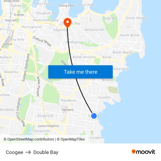 Coogee to Double Bay map