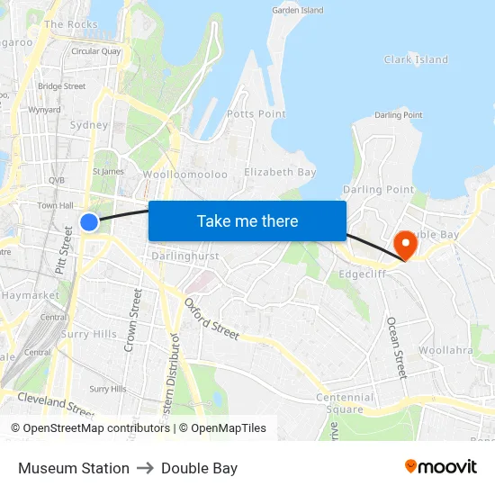 Museum Station to Double Bay map