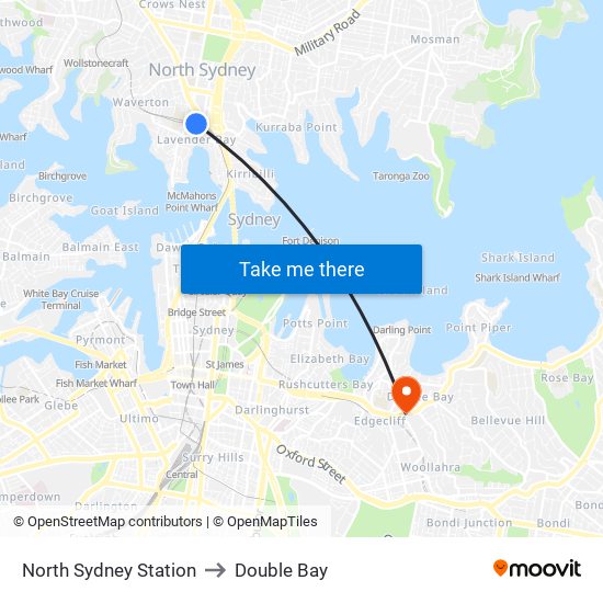 North Sydney Station to Double Bay map