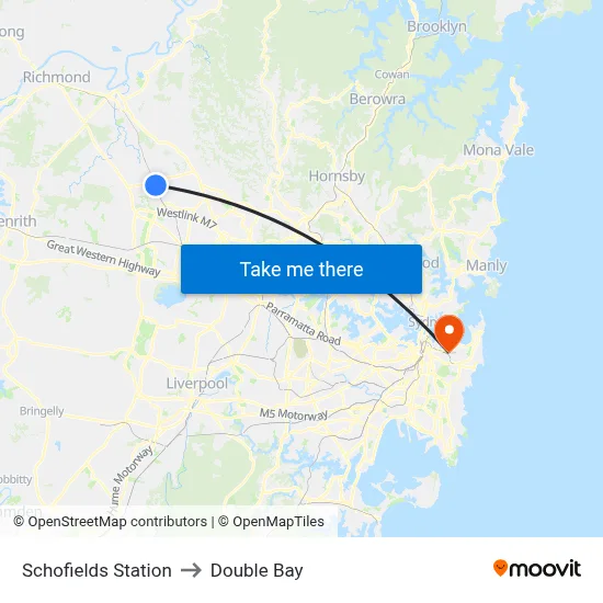 Schofields Station to Double Bay map