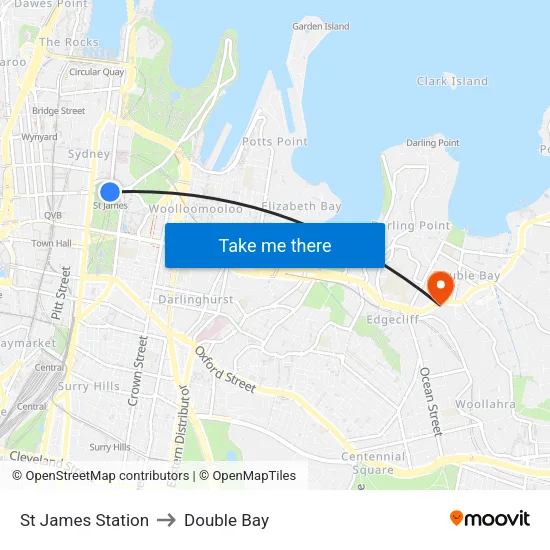 St James Station to Double Bay map