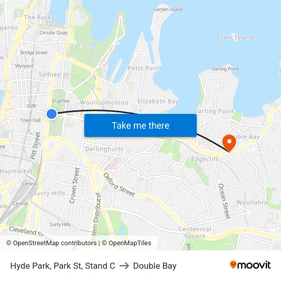 Hyde Park, Park St, Stand C to Double Bay map
