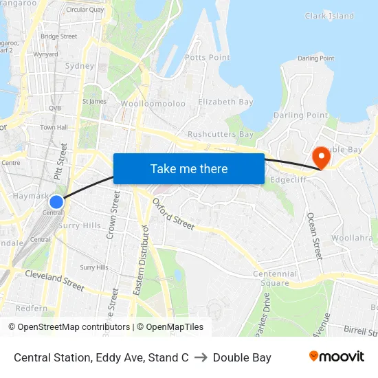 Central Station, Eddy Ave, Stand C to Double Bay map