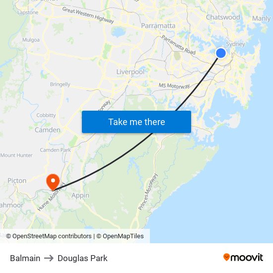 Balmain to Douglas Park map