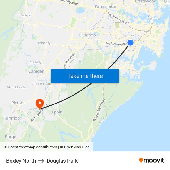 Bexley North to Douglas Park map