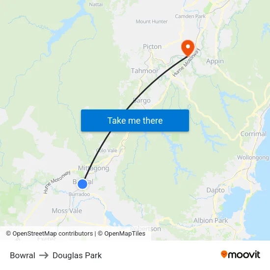 Bowral to Douglas Park map