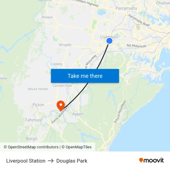 Liverpool Station to Douglas Park map