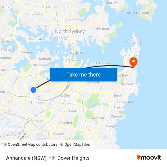 Annandale (NSW) to Dover Heights map