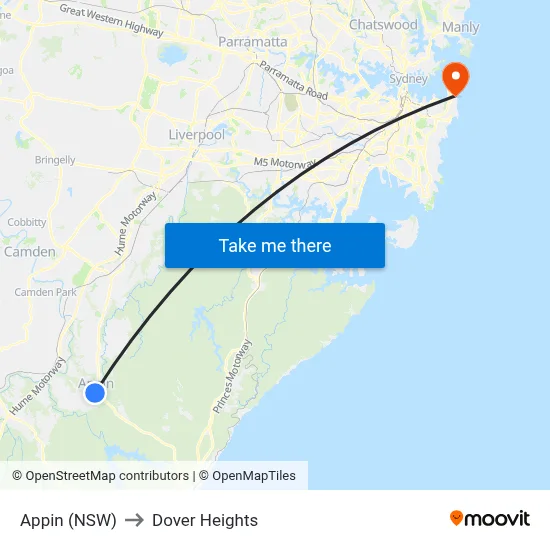 Appin (NSW) to Dover Heights map