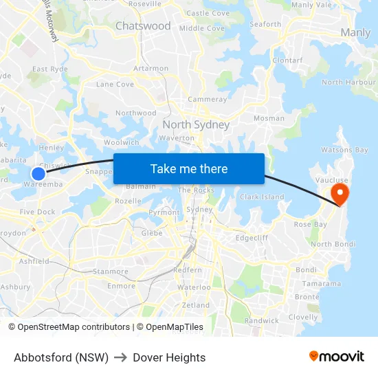 Abbotsford (NSW) to Dover Heights map