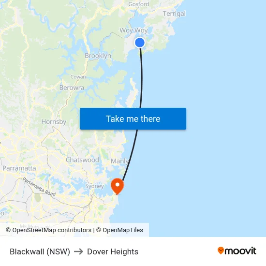 Blackwall (NSW) to Dover Heights map