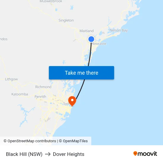 Black Hill (NSW) to Dover Heights map