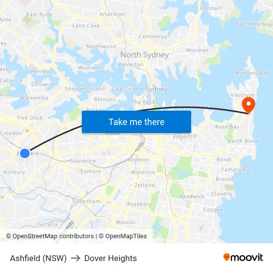 Ashfield (NSW) to Dover Heights map