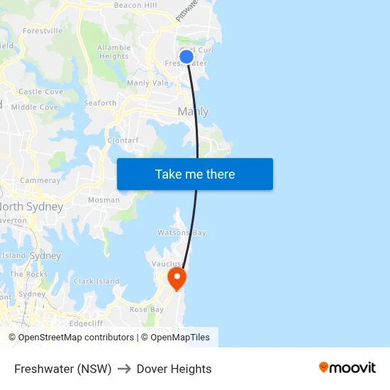 Freshwater (NSW) to Dover Heights map