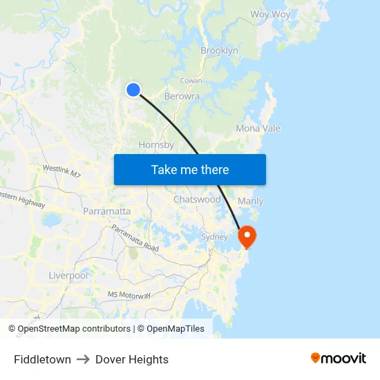 Fiddletown to Dover Heights map
