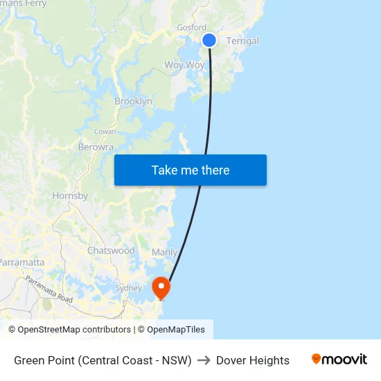 Green Point (Central Coast - NSW) to Dover Heights map