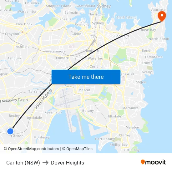 Carlton (NSW) to Dover Heights map