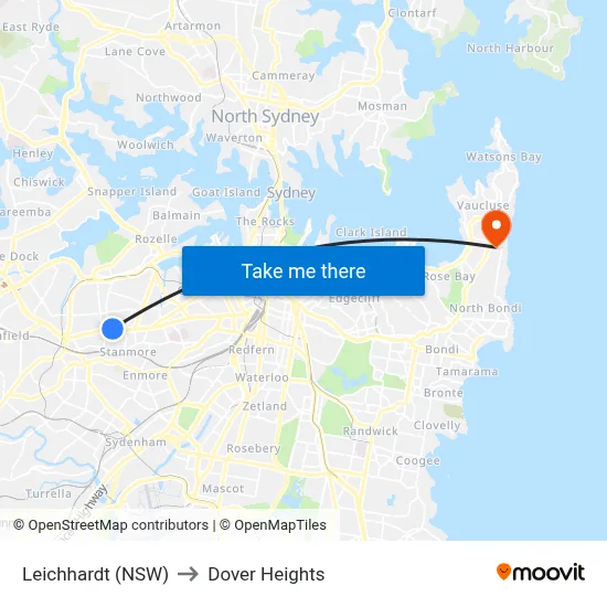 Leichhardt (NSW) to Dover Heights map