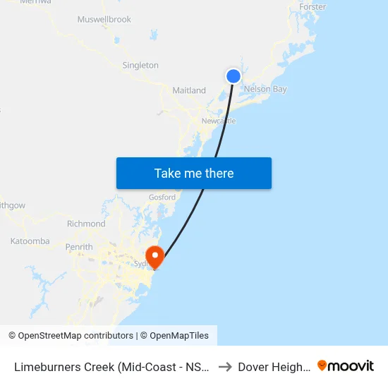 Limeburners Creek (Mid-Coast - NSW) to Dover Heights map