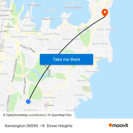 Kensington (NSW) to Dover Heights map