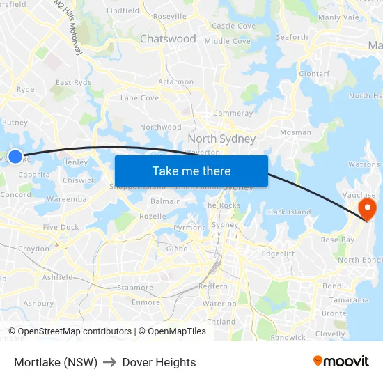 Mortlake (NSW) to Dover Heights map