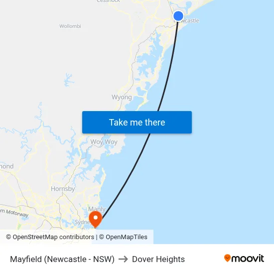 Mayfield (Newcastle - NSW) to Dover Heights map