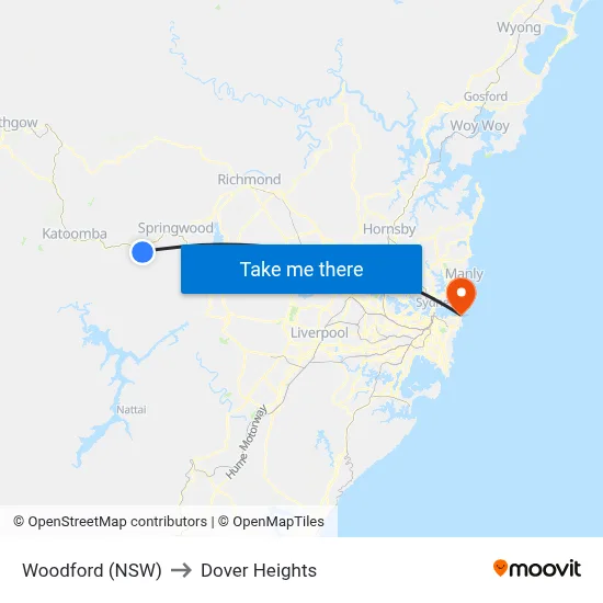 Woodford (NSW) to Dover Heights map