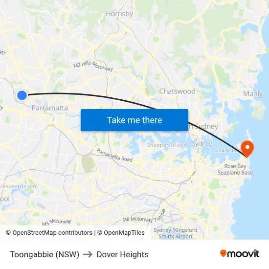 Toongabbie (NSW) to Dover Heights map
