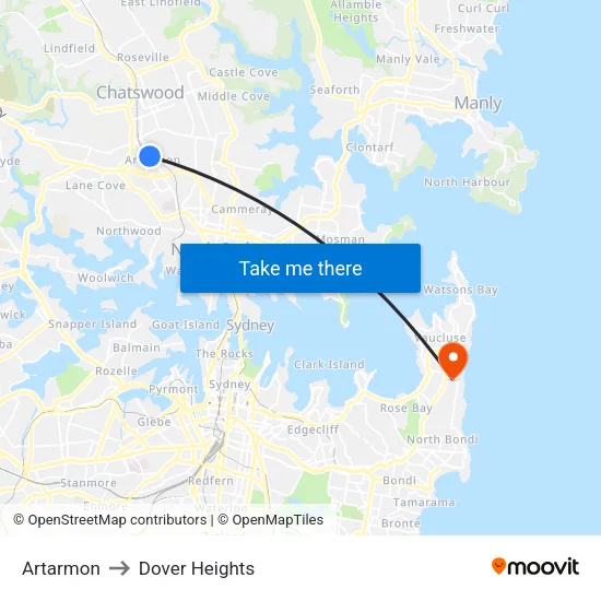 Artarmon to Dover Heights map