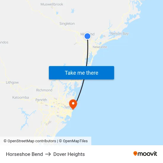 Horseshoe Bend to Dover Heights map