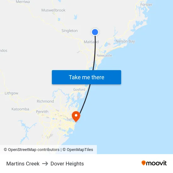Martins Creek to Dover Heights map