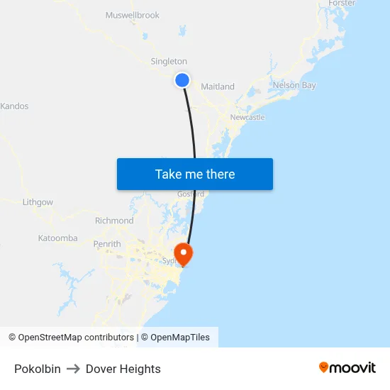 Pokolbin to Dover Heights map