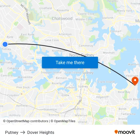 Putney to Dover Heights map