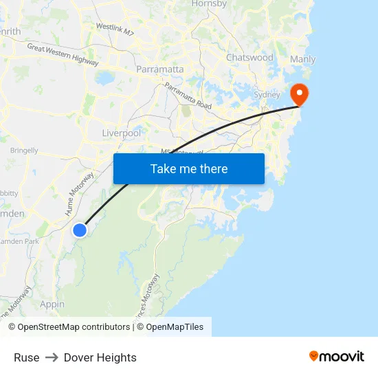 Ruse to Dover Heights map
