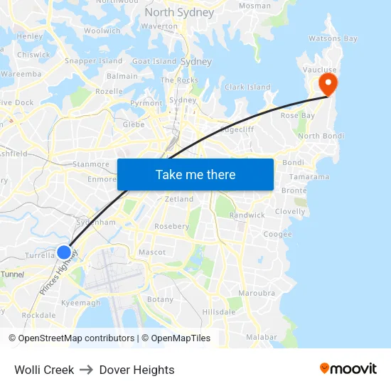 Wolli Creek to Dover Heights map