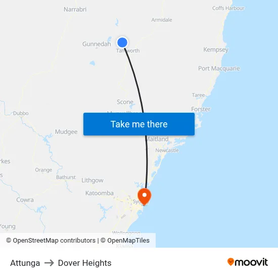Attunga to Dover Heights map