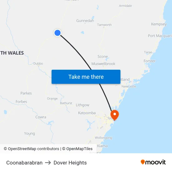 Coonabarabran to Dover Heights map