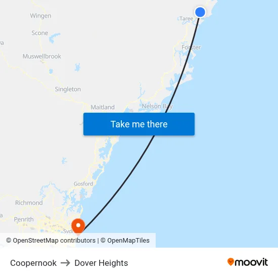 Coopernook to Dover Heights map