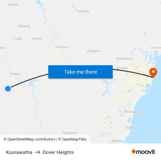 Koorawatha to Dover Heights map