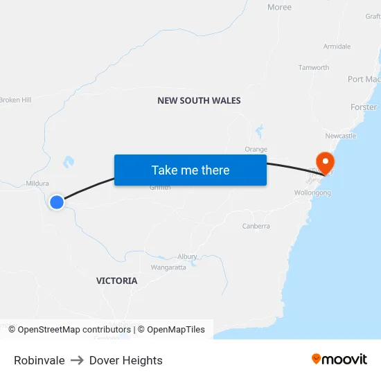 Robinvale to Dover Heights map