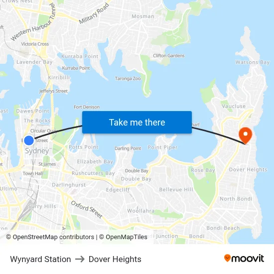 Wynyard Station to Dover Heights map