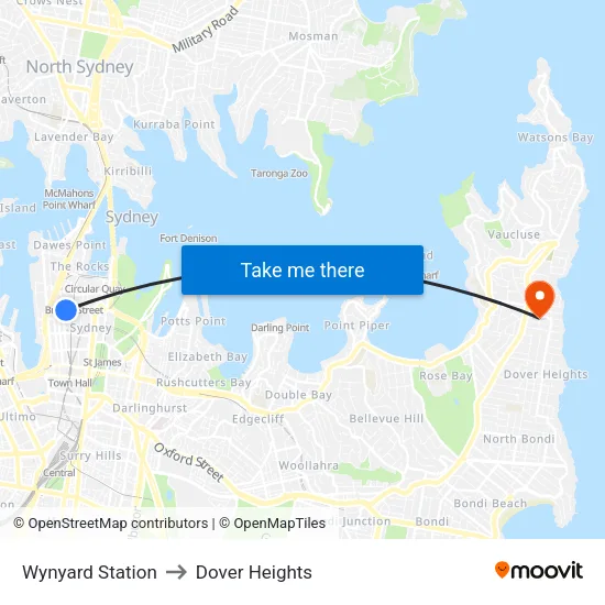 Wynyard Station to Dover Heights map