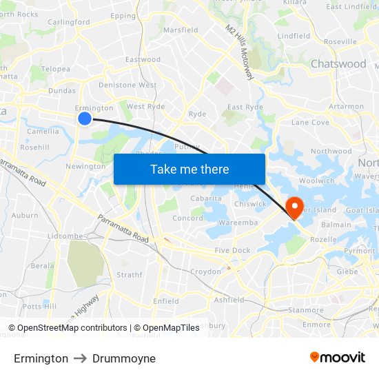 Ermington to Drummoyne map