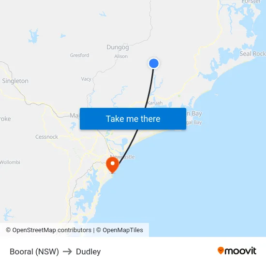 Booral (NSW) to Dudley map
