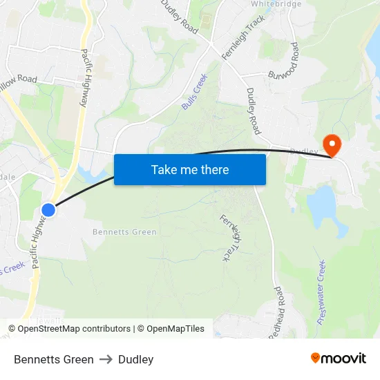 Bennetts Green to Dudley map